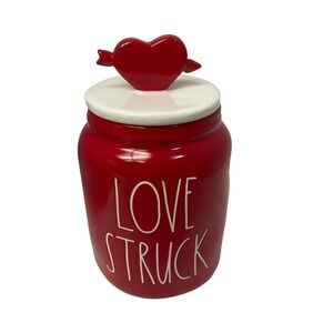 Rae Dunn Ceramic Canister Jar Love Struck Heart Topper Lid Candy Red White 4 1/2